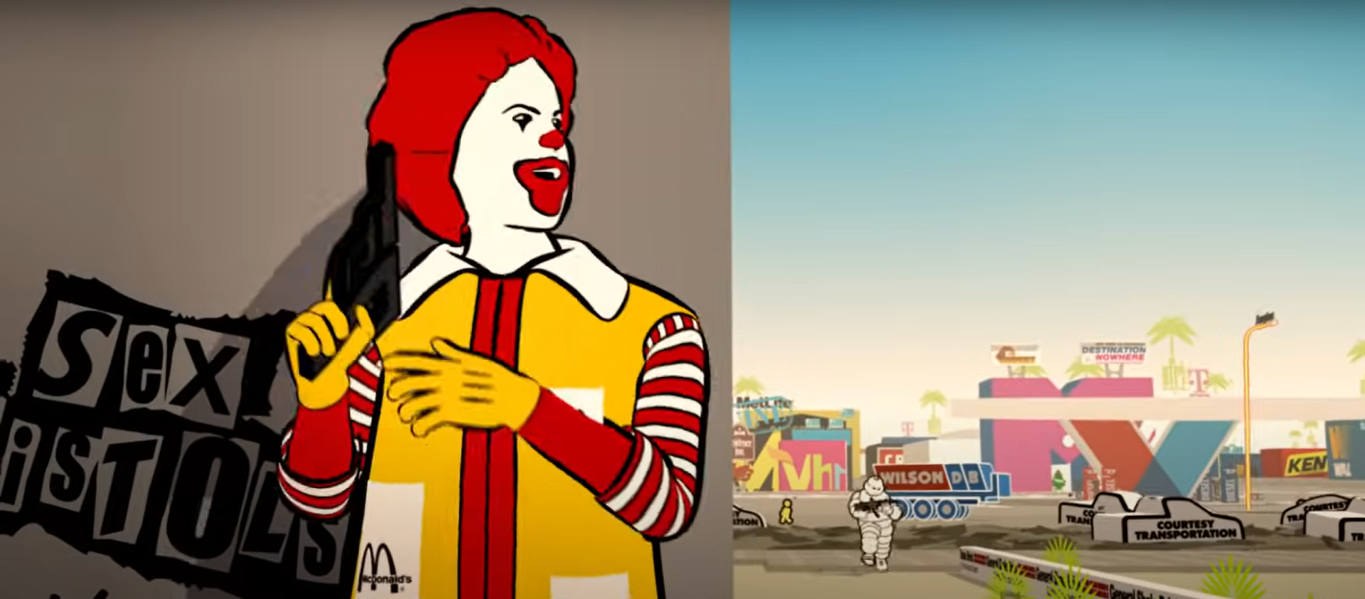 O curta "Logorama" imagina uma cidade onde todos os acontecimentos são feitos de marcas